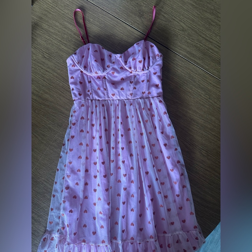 Betsey Johnson Foil-Printed Tiered Sweetheart Heart Print Dress Size 2